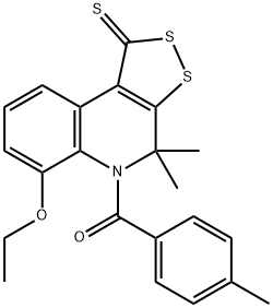 6-ethoxy-4,4-dimethyl-5-(4-methylbenzoyl)-4,5-dihydro-1H-[1,2]dithiolo[3,4-c]quinoline-1-thione 化学構造式