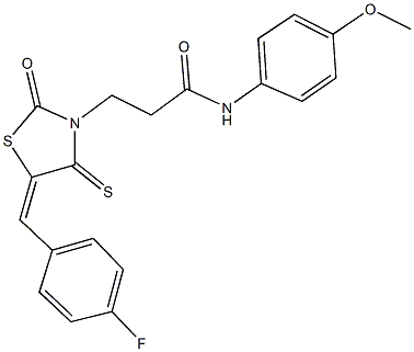 3-[5-(4-fluorobenzylidene)-2-oxo-4-thioxo-1,3-thiazolidin-3-yl]-N-(4-methoxyphenyl)propanamide 结构式