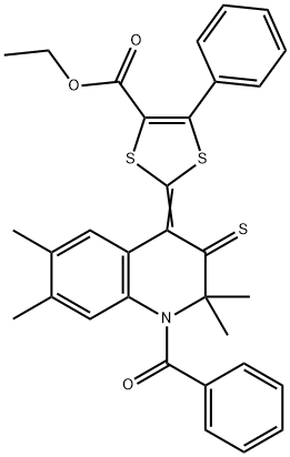 ethyl 2-(1-benzoyl-2,2,6,7-tetramethyl-3-thioxo-2,3-dihydro-4(1H)-quinolinylidene)-5-phenyl-1,3-dithiole-4-carboxylate Structure