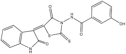 3-hydroxy-N-[4-oxo-5-(2-oxo-1,2-dihydro-3H-indol-3-ylidene)-2-thioxo-1,3-thiazolidin-3-yl]benzamide Structure