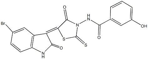 N-[5-(5-bromo-2-oxo-1,2-dihydro-3H-indol-3-ylidene)-4-oxo-2-thioxo-1,3-thiazolidin-3-yl]-3-hydroxybenzamide Structure