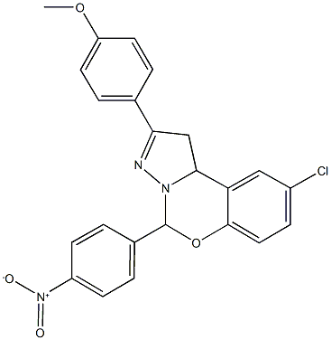 9-chloro-5-{4-nitrophenyl}-2-[4-(methyloxy)phenyl]-1,10b-dihydropyrazolo[1,5-c][1,3]benzoxazine,303061-19-0,结构式