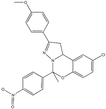 9-chloro-5-{4-nitrophenyl}-2-(4-methoxyphenyl)-5-methyl-1,10b-dihydropyrazolo[1,5-c][1,3]benzoxazine,303061-20-3,结构式
