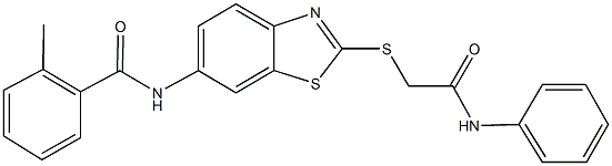 N-{2-[(2-anilino-2-oxoethyl)sulfanyl]-1,3-benzothiazol-6-yl}-2-methylbenzamide 结构式