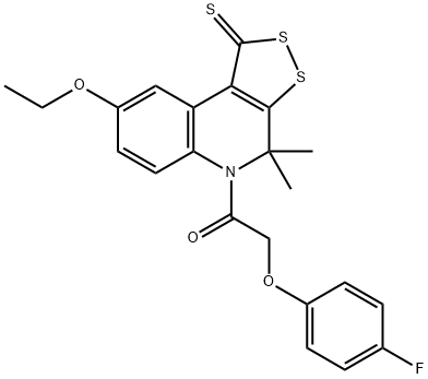 8-ethoxy-5-[(4-fluorophenoxy)acetyl]-4,4-dimethyl-4,5-dihydro-1H-[1,2]dithiolo[3,4-c]quinoline-1-thione Structure
