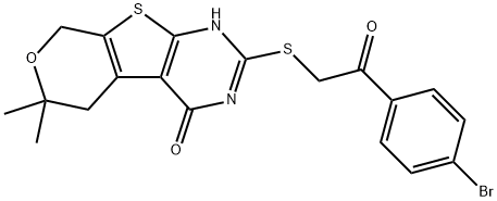 2-{[2-(4-bromophenyl)-2-oxoethyl]sulfanyl}-6,6-dimethyl-3,5,6,8-tetrahydro-4H-pyrano[4',3':4,5]thieno[2,3-d]pyrimidin-4-one 结构式