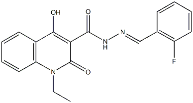 1-ethyl-N'-(2-fluorobenzylidene)-4-hydroxy-2-oxo-1,2-dihydro-3-quinolinecarbohydrazide 化学構造式