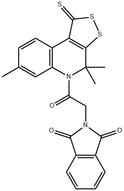 2-[2-oxo-2-(4,4,7-trimethyl-1-thioxo-1,4-dihydro-5H-[1,2]dithiolo[3,4-c]quinolin-5-yl)ethyl]-1H-isoindole-1,3(2H)-dione Structure