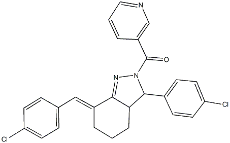 7-(4-chlorobenzylidene)-3-(4-chlorophenyl)-2-(3-pyridinylcarbonyl)-3,3a,4,5,6,7-hexahydro-2H-indazole,303126-30-9,结构式