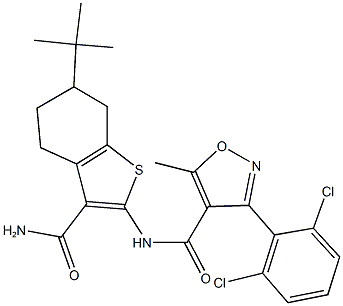 N-[3-(aminocarbonyl)-6-tert-butyl-4,5,6,7-tetrahydro-1-benzothien-2-yl]-3-(2,6-dichlorophenyl)-5-methyl-4-isoxazolecarboxamide,303133-43-9,结构式