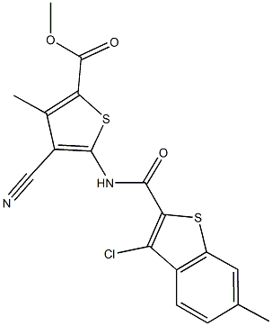 methyl 5-{[(3-chloro-6-methyl-1-benzothien-2-yl)carbonyl]amino}-4-cyano-3-methyl-2-thiophenecarboxylate Structure