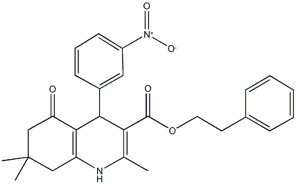 2-phenylethyl 4-{3-nitrophenyl}-2,7,7-trimethyl-5-oxo-1,4,5,6,7,8-hexahydroquinoline-3-carboxylate 化学構造式