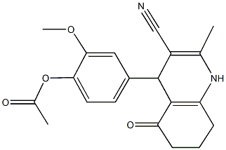 4-(3-cyano-2-methyl-5-oxo-1,4,5,6,7,8-hexahydro-4-quinolinyl)-2-methoxyphenyl acetate 结构式