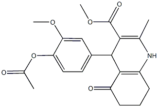 methyl 4-[4-(acetyloxy)-3-methoxyphenyl]-2-methyl-5-oxo-1,4,5,6,7,8-hexahydro-3-quinolinecarboxylate 化学構造式