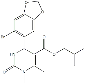 isobutyl 4-(6-bromo-1,3-benzodioxol-5-yl)-1,6-dimethyl-2-oxo-1,2,3,4-tetrahydropyrimidine-5-carboxylate 化学構造式