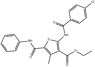 ethyl 5-(anilinocarbonyl)-2-[(4-chlorobenzoyl)amino]-4-methyl-3-thiophenecarboxylate Struktur