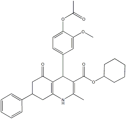cyclohexyl 4-[4-(acetyloxy)-3-methoxyphenyl]-2-methyl-5-oxo-7-phenyl-1,4,5,6,7,8-hexahydro-3-quinolinecarboxylate,303139-58-4,结构式
