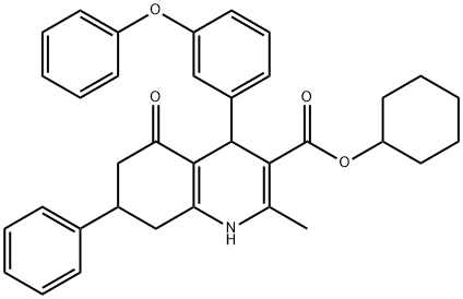 cyclohexyl 2-methyl-5-oxo-4-(3-phenoxyphenyl)-7-phenyl-1,4,5,6,7,8-hexahydro-3-quinolinecarboxylate Structure