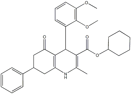 cyclohexyl 4-(2,3-dimethoxyphenyl)-2-methyl-5-oxo-7-phenyl-1,4,5,6,7,8-hexahydroquinoline-3-carboxylate Struktur