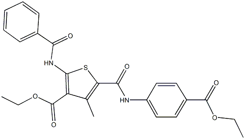 ethyl 2-(benzoylamino)-5-{[4-(ethoxycarbonyl)anilino]carbonyl}-4-methyl-3-thiophenecarboxylate 结构式