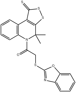 5-[(1,3-benzoxazol-2-ylsulfanyl)acetyl]-4,4-dimethyl-4,5-dihydro-1H-[1,2]dithiolo[3,4-c]quinoline-1-thione Structure