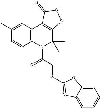 5-[(1,3-benzoxazol-2-ylsulfanyl)acetyl]-4,4,8-trimethyl-4,5-dihydro-1H-[1,2]dithiolo[3,4-c]quinoline-1-thione Structure