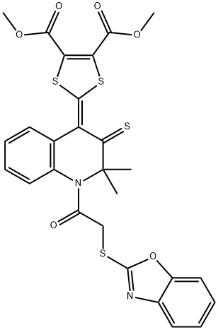 dimethyl 2-(1-[(1,3-benzoxazol-2-ylsulfanyl)acetyl]-2,2-dimethyl-3-thioxo-2,3-dihydro-4(1H)-quinolinylidene)-1,3-dithiole-4,5-dicarboxylate|