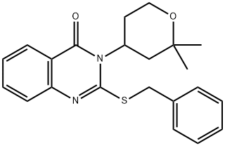 2-(benzylsulfanyl)-3-(2,2-dimethyltetrahydro-2H-pyran-4-yl)-4(3H)-quinazolinone Struktur