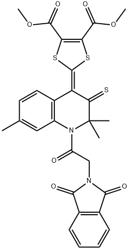 dimethyl 2-(1-[(1,3-dioxo-1,3-dihydro-2H-isoindol-2-yl)acetyl]-2,2,7-trimethyl-3-thioxo-2,3-dihydro-4(1H)-quinolinylidene)-1,3-dithiole-4,5-dicarboxylate,303179-69-3,结构式