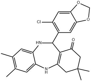 11-(6-chloro-1,3-benzodioxol-5-yl)-3,3,7,8-tetramethyl-2,3,4,5,10,11-hexahydro-1H-dibenzo[b,e][1,4]diazepin-1-one,303203-71-6,结构式
