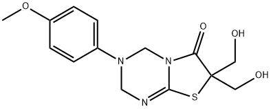 7,7-bis(hydroxymethyl)-3-(4-methoxyphenyl)-3,4-dihydro-2H-[1,3]thiazolo[3,2-a][1,3,5]triazin-6(7H)-one 化学構造式