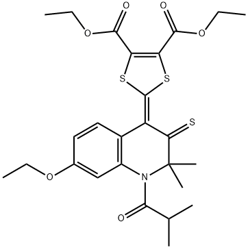 diethyl 2-(7-(ethyloxy)-2,2-dimethyl-1-(2-methylpropanoyl)-3-thioxo-2,3-dihydroquinolin-4(1H)-ylidene)-1,3-dithiole-4,5-dicarboxylate,303226-77-9,结构式