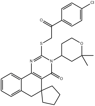 2-{[2-(4-chlorophenyl)-2-oxoethyl]sulfanyl}-3-(2,2-dimethyltetrahydro-2H-pyran-4-yl)-5,6-dihydro-4(3H)-oxospiro(benzo[h]quinazoline-5,1'-cyclopentane),303740-48-9,结构式