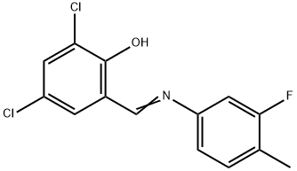2,4-dichloro-6-{[(3-fluoro-4-methylphenyl)imino]methyl}phenol Struktur