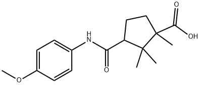 3-[(4-methoxyanilino)carbonyl]-1,2,2-trimethylcyclopentanecarboxylic acid 化学構造式
