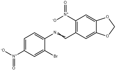 2-bromo-4-nitro-N-[(6-nitro-1,3-benzodioxol-5-yl)methylene]aniline Structure