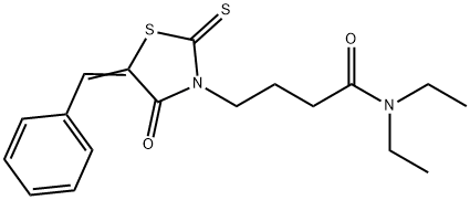4-(5-benzylidene-4-oxo-2-thioxo-1,3-thiazolidin-3-yl)-N,N-diethylbutanamide 化学構造式