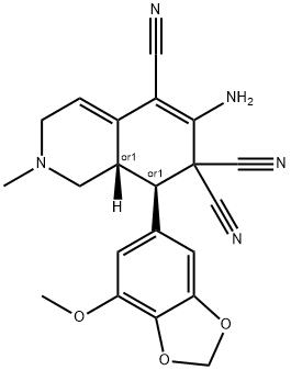6-amino-8-(7-methoxy-1,3-benzodioxol-5-yl)-2-methyl-2,3,8,8a-tetrahydro-5,7,7(1H)-isoquinolinetricarbonitrile,303953-33-5,结构式