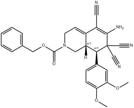 benzyl 6-amino-5,7,7-tricyano-8-(3,4-dimethoxyphenyl)-3,7,8,8a-tetrahydro-2(1H)-isoquinolinecarboxylate Struktur