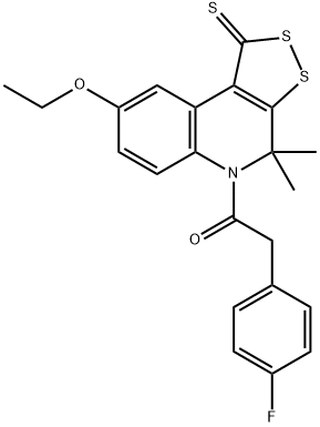8-ethoxy-5-[(4-fluorophenyl)acetyl]-4,4-dimethyl-4,5-dihydro-1H-[1,2]dithiolo[3,4-c]quinoline-1-thione Struktur