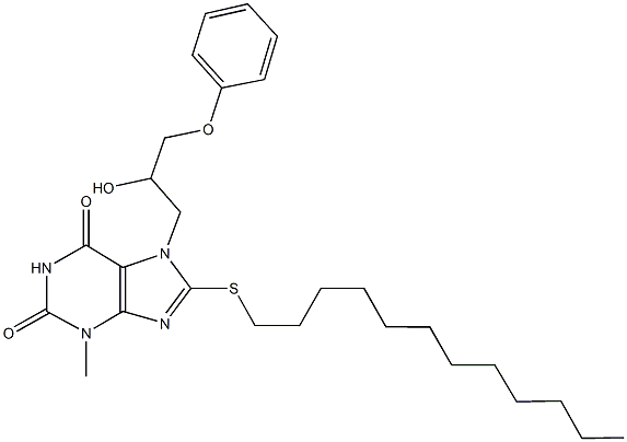 8-(dodecylsulfanyl)-7-[2-hydroxy-3-(phenyloxy)propyl]-3-methyl-3,7-dihydro-1H-purine-2,6-dione,303970-80-1,结构式