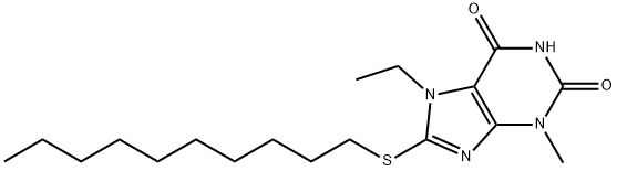 8-(decylsulfanyl)-7-ethyl-3-methyl-3,7-dihydro-1H-purine-2,6-dione Struktur
