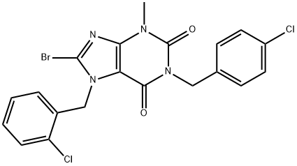 8-bromo-7-(2-chlorobenzyl)-1-(4-chlorobenzyl)-3-methyl-3,7-dihydro-1H-purine-2,6-dione 结构式