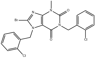 8-bromo-1,7-bis(2-chlorobenzyl)-3-methyl-3,7-dihydro-1H-purine-2,6-dione Struktur