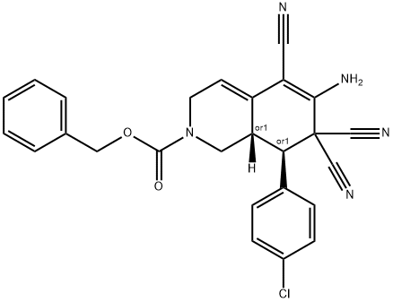 benzyl 6-amino-8-(4-chlorophenyl)-5,7,7-tricyano-3,7,8,8a-tetrahydro-2(1H)-isoquinolinecarboxylate Struktur