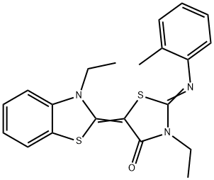 3-ethyl-5-(3-ethyl-1,3-benzothiazol-2(3H)-ylidene)-2-[(2-methylphenyl)imino]-1,3-thiazolidin-4-one 化学構造式