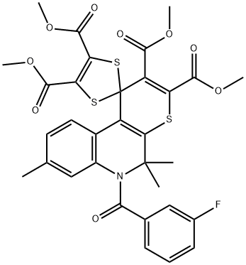 tetramethyl 6'-(3-fluorobenzoyl)-5',5',8'-trimethyl-5',6'-dihydrospiro(1,3-dithiole-2,1'-[1'H]-thiopyrano[2,3-c]quinoline)-2',3',4,5-tetracarboxylate,304446-33-1,结构式