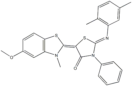 2-[(2,5-dimethylphenyl)imino]-5-(5-methoxy-3-methyl-1,3-benzothiazol-2(3H)-ylidene)-3-phenyl-1,3-thiazolidin-4-one Structure