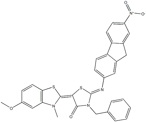 304447-85-6 3-benzyl-2-({7-nitro-9H-fluoren-2-yl}imino)-5-(5-methoxy-3-methyl-1,3-benzothiazol-2(3H)-ylidene)-1,3-thiazolidin-4-one