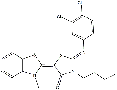 3-butyl-2-[(3,4-dichlorophenyl)imino]-5-(3-methyl-1,3-benzothiazol-2(3H)-ylidene)-1,3-thiazolidin-4-one Structure